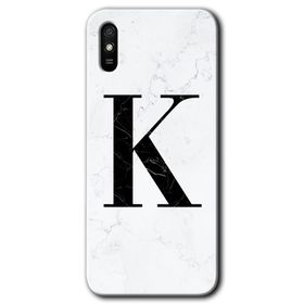 Xiaomi Redmi 9A Beyaz Mermer Desenli K Harfi Baskılı Uyumlu Silikon Kılıf