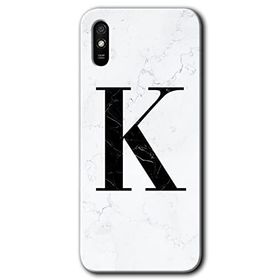 Xiaomi Redmi 9A Beyaz Mermer Desenli K Harfi Baskılı Uyumlu Silikon Kılıf