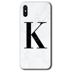Xiaomi Redmi 9A Beyaz Mermer Desenli K Harfi Baskılı Uyumlu Silikon Kılıf
