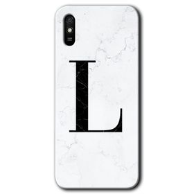 Xiaomi Redmi 9A Beyaz Mermer Desenli L Harfi Baskılı Uyumlu Silikon Kılıf