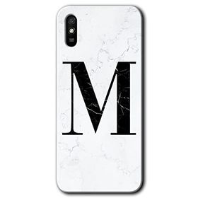 Xiaomi Redmi 9A Beyaz Mermer Desenli M Harfi Baskılı Uyumlu Silikon Kılıf