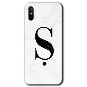 Xiaomi Redmi 9A Beyaz Mermer Desenli M Harfi Baskılı Uyumlu Silikon Kılıf