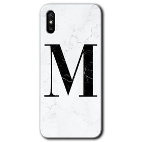 Xiaomi Redmi 9A Beyaz Mermer Desenli M Harfi Baskılı Uyumlu Silikon Kılıf