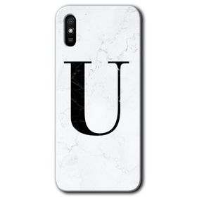 Xiaomi Redmi 9A Beyaz Mermer Desenli M Harfi Baskılı Uyumlu Silikon Kılıf