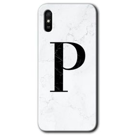 Xiaomi Redmi 9A Beyaz Mermer Desenli M Harfi Baskılı Uyumlu Silikon Kılıf