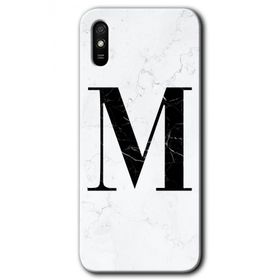 Xiaomi Redmi 9A Beyaz Mermer Desenli M Harfi Baskılı Uyumlu Silikon Kılıf