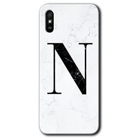 Xiaomi Redmi 9A Beyaz Mermer Desenli N Harfi Baskılı Uyumlu Silikon Kılıf