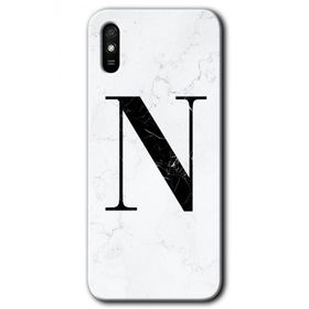 Xiaomi Redmi 9A Beyaz Mermer Desenli N Harfi Baskılı Uyumlu Silikon Kılıf