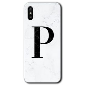 Xiaomi Redmi 9A Beyaz Mermer Desenli P Harfi Baskılı Uyumlu Silikon Kılıf