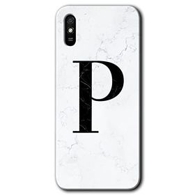 Xiaomi Redmi 9A Beyaz Mermer Desenli P Harfi Baskılı Uyumlu Silikon Kılıf