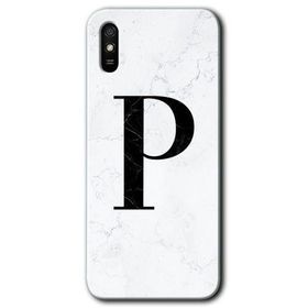 Xiaomi Redmi 9A Beyaz Mermer Desenli P Harfi Baskılı Uyumlu Silikon Kılıf