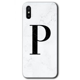 Xiaomi Redmi 9A Beyaz Mermer Desenli P Harfi Baskılı Uyumlu Silikon Kılıf