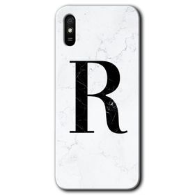 Xiaomi Redmi 9A Beyaz Mermer Desenli R Harfi Baskılı Uyumlu Silikon Kılıf