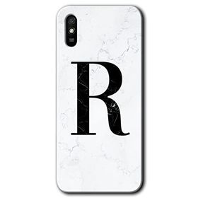 Xiaomi Redmi 9A Beyaz Mermer Desenli R Harfi Baskılı Uyumlu Silikon Kılıf