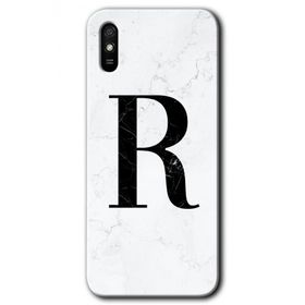 Xiaomi Redmi 9A Beyaz Mermer Desenli R Harfi Baskılı Uyumlu Silikon Kılıf