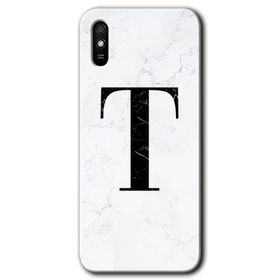 Xiaomi Redmi 9A Beyaz Mermer Desenli T Harfi Baskılı Uyumlu Silikon Kılıf