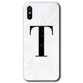 Xiaomi Redmi 9A Beyaz Mermer Desenli T Harfi Baskılı Uyumlu Silikon Kılıf