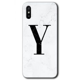 Xiaomi Redmi 9A Beyaz Mermer Desenli Y Harfi Baskılı Uyumlu Silikon Kılıf