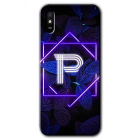 Xiaomi Redmi 9A Dark Neon Yaprak P Harfi Baskılı Uyumlu Silikon Kılıf