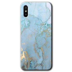 Xiaomi Redmi 9A Mavi Gold Mermer Baskılı Uyumlu Silikon Kılıf