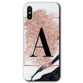 Xiaomi Redmi 9A Pembe Mermer Desenli A Harfi Baskılı Uyumlu Silikon Kılıf