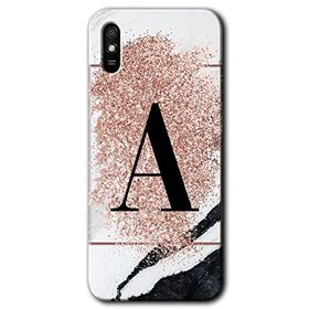 Xiaomi Redmi 9A Pembe Mermer Desenli A Harfi Baskılı Uyumlu Silikon Kılıf