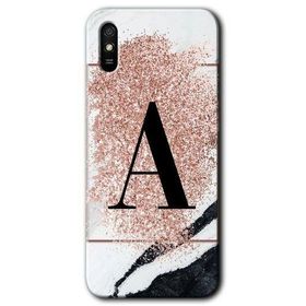 Xiaomi Redmi 9A Pembe Mermer Desenli A Harfi Baskılı Uyumlu Silikon Kılıf