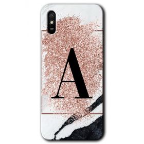 Xiaomi Redmi 9A Pembe Mermer Desenli A Harfi Baskılı Uyumlu Silikon Kılıf