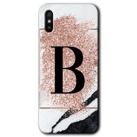 Xiaomi Redmi 9A Pembe Mermer Desenli B Harfi Baskılı Uyumlu Silikon Kılıf