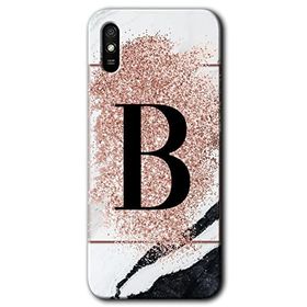 Xiaomi Redmi 9A Pembe Mermer Desenli B Harfi Baskılı Uyumlu Silikon Kılıf