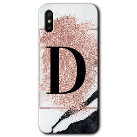 Xiaomi Redmi 9A Pembe Mermer Desenli D Harfi Baskılı Uyumlu Silikon Kılıf