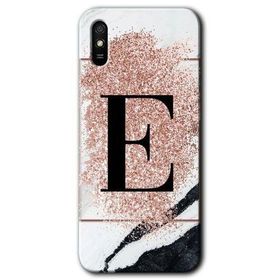 Xiaomi Redmi 9A Pembe Mermer Desenli E Harfi Baskılı Uyumlu Silikon Kılıf