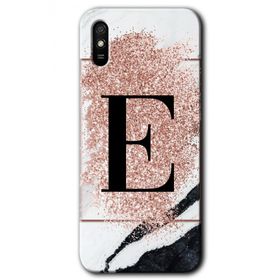 Xiaomi Redmi 9A Pembe Mermer Desenli E Harfi Baskılı Uyumlu Silikon Kılıf
