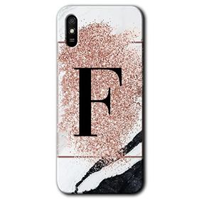 Xiaomi Redmi 9A Pembe Mermer Desenli F Harfi Baskılı Uyumlu Silikon Kılıf