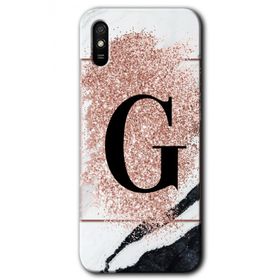 Xiaomi Redmi 9A Pembe Mermer Desenli G Harfi Baskılı Uyumlu Silikon Kılıf