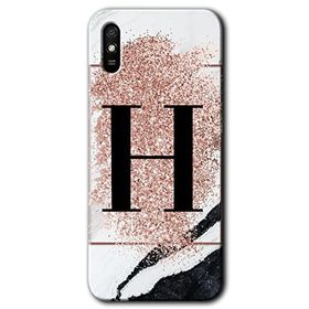 Xiaomi Redmi 9A Pembe Mermer Desenli H Harfi Baskılı Uyumlu Silikon Kılıf