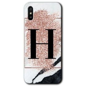 Xiaomi Redmi 9A Pembe Mermer Desenli H Harfi Baskılı Uyumlu Silikon Kılıf