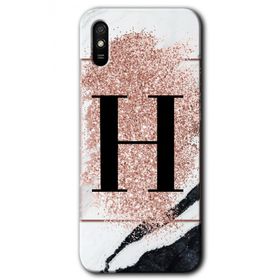 Xiaomi Redmi 9A Pembe Mermer Desenli H Harfi Baskılı Uyumlu Silikon Kılıf