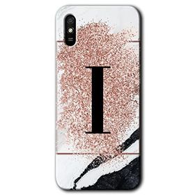 Xiaomi Redmi 9A Pembe Mermer Desenli I Harfi Baskılı Uyumlu Silikon Kılıf