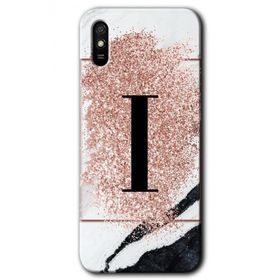 Xiaomi Redmi 9A Pembe Mermer Desenli I Harfi Baskılı Uyumlu Silikon Kılıf