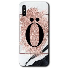 Xiaomi Redmi 9A Pembe Mermer Desenli K Harfi Baskılı Uyumlu Silikon Kılıf