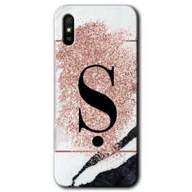 Xiaomi Redmi 9A Pembe Mermer Desenli K Harfi Baskılı Uyumlu Silikon Kılıf