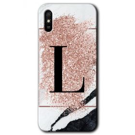 Xiaomi Redmi 9A Pembe Mermer Desenli L Harfi Baskılı Uyumlu Silikon Kılıf