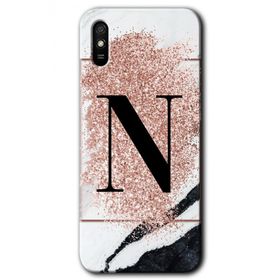 Xiaomi Redmi 9A Pembe Mermer Desenli N Harfi Baskılı Uyumlu Silikon Kılıf