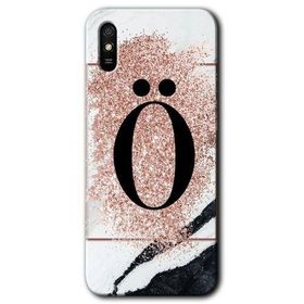 Xiaomi Redmi 9A Pembe Mermer Desenli Ö Harfi Baskılı Uyumlu Silikon Kılıf