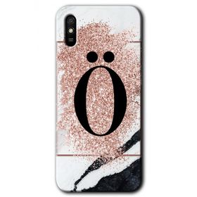 Xiaomi Redmi 9A Pembe Mermer Desenli Ö Harfi Baskılı Uyumlu Silikon Kılıf