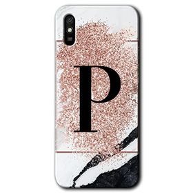 Xiaomi Redmi 9A Pembe Mermer Desenli P Harfi Baskılı Uyumlu Silikon Kılıf