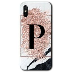 Xiaomi Redmi 9A Pembe Mermer Desenli P Harfi Baskılı Uyumlu Silikon Kılıf