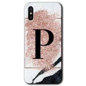 Xiaomi Redmi 9A Pembe Mermer Desenli P Harfi Baskılı Uyumlu Silikon Kılıf