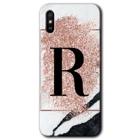 Xiaomi Redmi 9A Pembe Mermer Desenli R Harfi Baskılı Uyumlu Silikon Kılıf